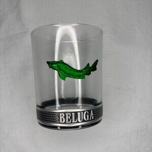 BELUGA Russian Vodka NEW Rocks Glass Tumbler Pewter Base & Whale 8oz. Green
